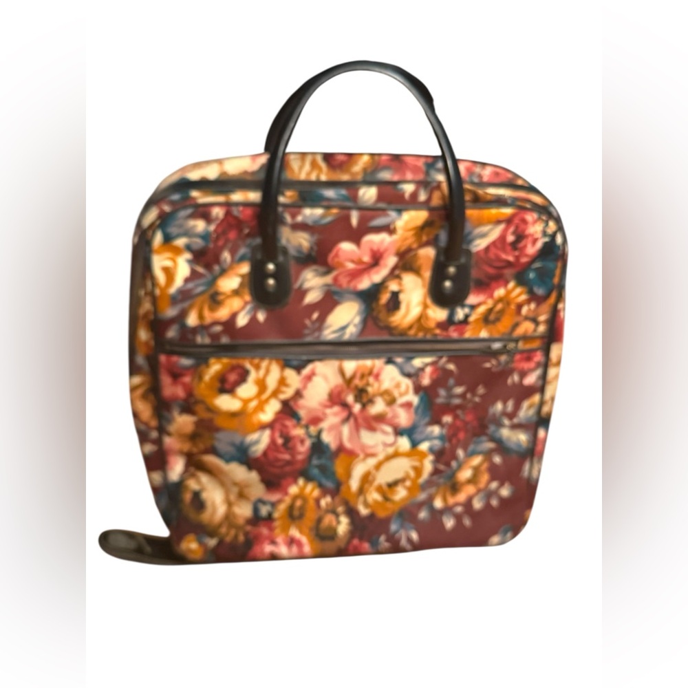 Vintage 1960s Floral Women's Tapestry Canvas Suitcase RARE